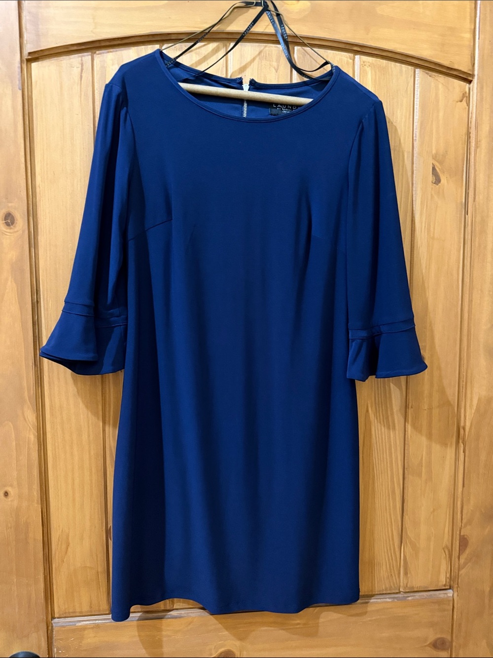 Classic Navy Long-Sleeve Shift Dress with Ruffle Cuffs